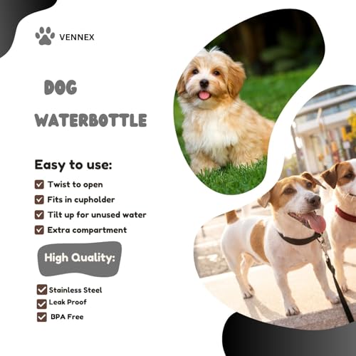 Dog Water Bottle Portable Stainless Steel Leak Proof Wide Mouth BPA Free Water Dispenser for Medium Small Dogs Pups 2 in 1...