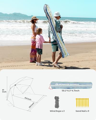 OutdoorMaster Pop Up Beach Umbrella, Portable Beach Tent Shelter, Beach Shade Sun Canopy with UPF 50+ UV Protection, Exten...