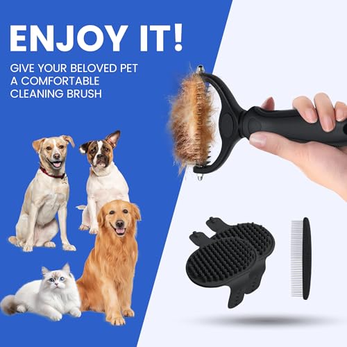 Double-Sided Pet Grooming Rake - 4-in-1 Professional Pet Grooming Kit, Deshedding Dematting Tool for Dogs, Cats, Extra-Wid...