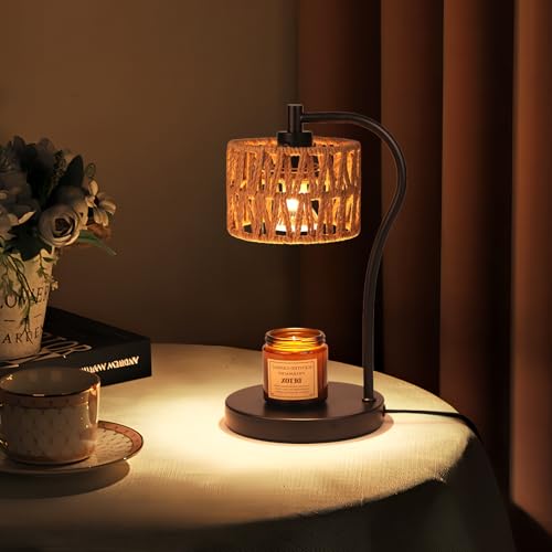Ruiever Candle Warmer Lamp, Rattan Candle Heater with 2 Light Bulbs, Dimmable and Timer Melt Warmer for Scented Jar Candle...