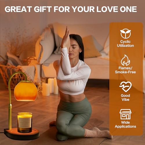 DALUXshop Candle Warmer Lamp with Timer 2H/4H/8H, Adjustable Height Dimmable Candle Lamp with 2 Bulbs, Wax Melt Warmer for...