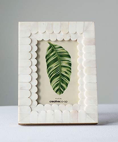 White Scalloped Bone & Wood Photo Frame (Holds 4" x 6" Photo)