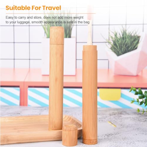 2 Pcs Natural Bamboo Toothbrush Storage Holder Empty Reusable Portable Toothbrush Case with Cover Personal Cleaning Tools ...