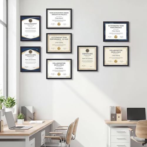 MEBRUDY 8.5 x 11 Picture Frame Set of 8, Black 8.5 by 11 Photo Frames Used for Certificate, Diploma, Document, Degree, Awa...