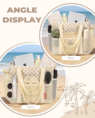WOOMADA Large Mesh Beach Tote -Tote Bag for Towels & Vacation Essentials