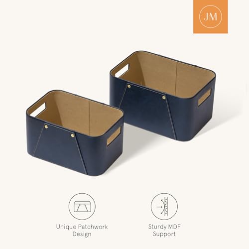 La Jolie Maison Storage Baskets for Organizing, 2 Pack, Luxury Vegan Leather Storage Cube Boxes for Closet Shelf Cabinet B...
