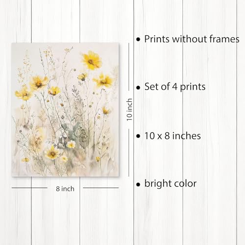 PUHEI Summer Floral Wall Art Prints Set of 4, Summer Yellow Daisy Flower Wall Posters Decor for Farmhouse Home Living Room...