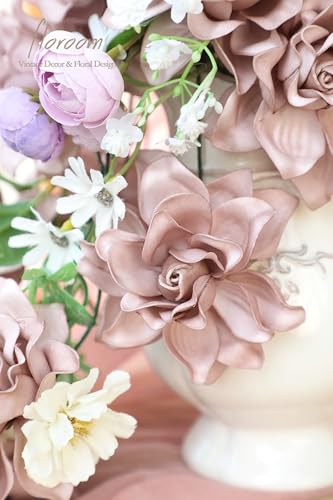 Floroom Artificial Gardenia Flowers 2.7" 25pcs Real Looking Dusty Rose Foam Fake Flowers with Stems for DIY Wedding Bouque...