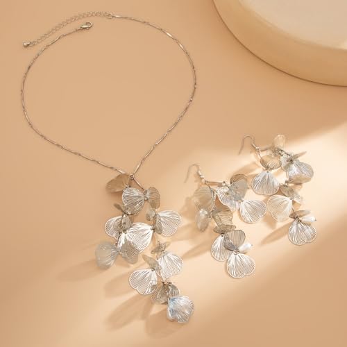WCRAZYE Gold Flower Statement Floral Necklace Earring Sets for Women Fashion Petal Statement Necklace 14K Gold Plated Larg...