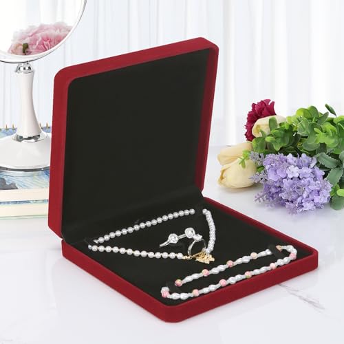 LETURE Velvet Jewelry Set Box, Velvet Gift Box for Bracelet Necklace Earring Ring (Red)