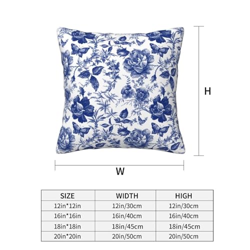 Tebjh Blue and White Porcelain Floral Butterfly Pillow Covers 18x18 in Vintage Chinoiserie Couch Pillow Case Sets of 2 Mod...