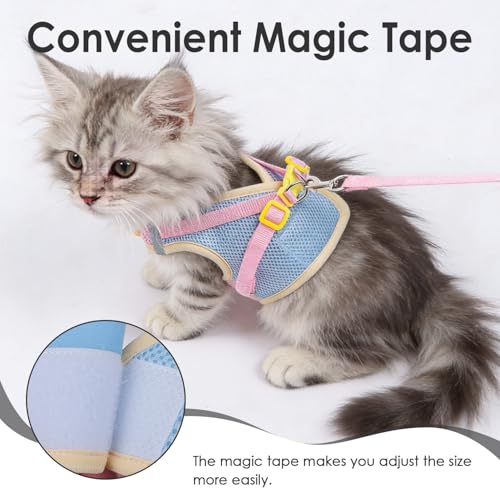 Cat Harness and Leash Set Escape Proof, Adjustable Leash & Breathable Mesh Vest with Reflective Strips & Flower, (S)