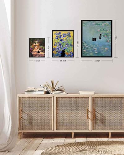 Hamduker Cat Wall Art Monet Prints Vintage Canvas Wall Art Funny Cat in Water Lilies Posters for Room Bedroom Living Room ...