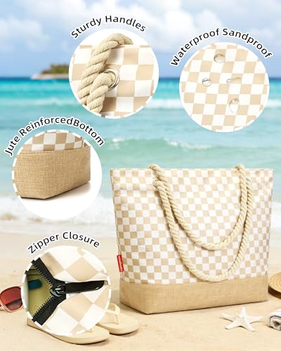 WOOMADA Large Straw Beach Tote - Tote Bag for Towels & Vacation Essentials