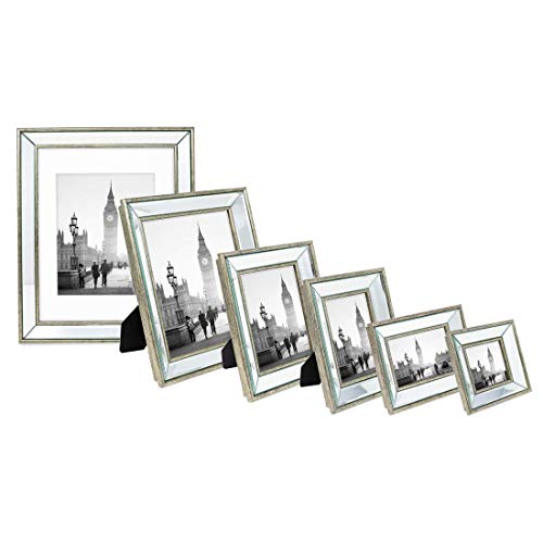 Isaac Jacobs 4x6 Silver Beveled Mirror Picture Frame - Classic Mirrored Frame with Deep Slanted Angle Made for Wall Décor ...