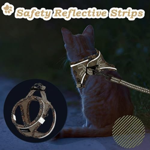Zelvian Cat Harness and Leash Set for Walking, Escape Proof Adjustable Soft Mesh Kitten Harness with Reflective Strips, Br...