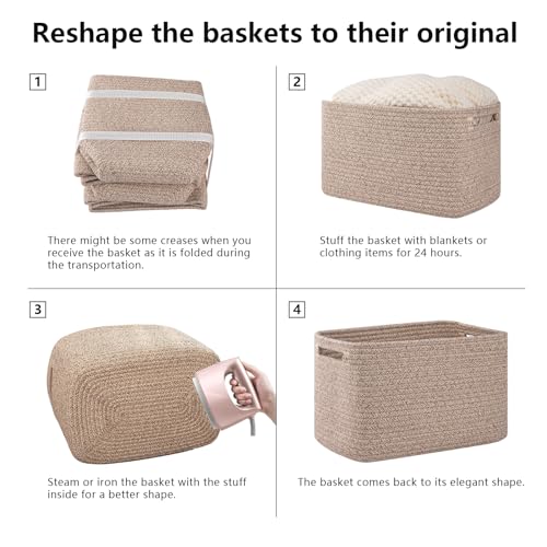 OIAHOMY 4 Pack Storage Baskets for Organizing, Cube Storage Bins for Shelves, Rectangle Storage Baskets With Handles, Wove...
