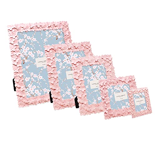 Laura Ashley 4x6 Pink Flower Textured Hand-Crafted Resin Picture Frame with Easel & Hook for Tabletop & Wall Display, Deco...