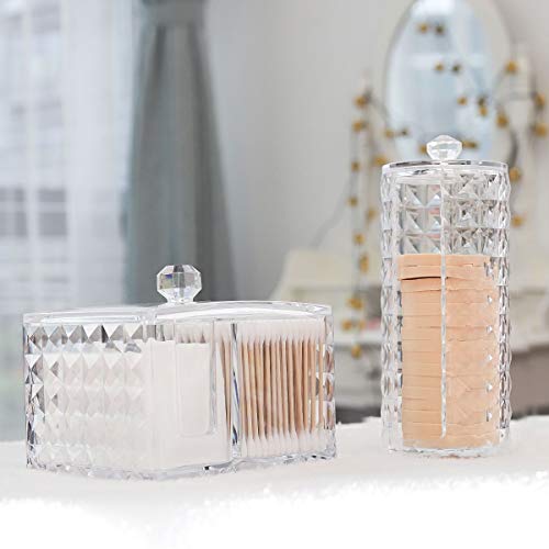 Luxspire Acrylic Makeup Cotton Round Holder, Clear Diamond Pattern Cotton Pads Organizer Container Display Stand Cosmetic ...