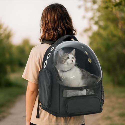 Amazon Basics Pet Carrier Backpack for Small Cats & Dogs, Collapsible Travel Carrier with Bubble Window & Breathable Mesh,...
