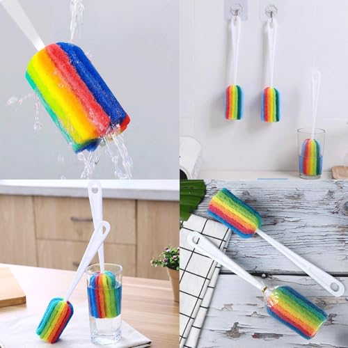 3PCS Cleaning Bottle Sponge Brush with Long Handle Scouring Pad Scrub Brushes for Kitchen Clean Glasses Mugs Cups
