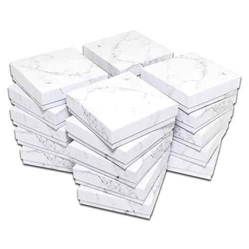TheDisplayGuys - 100-Pack #33 Cotton Filled Cardboard Paper Jewelry Boxes Gift Case - Marble White (3.5" x 3.5" x 1.0") - ...