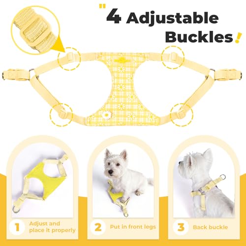 PETCARE Cute Small Dog Harness and Leash Set Yellow Floral Daisy Puppy Harness Vest Adjustable Step in Spring Summer Soft ...