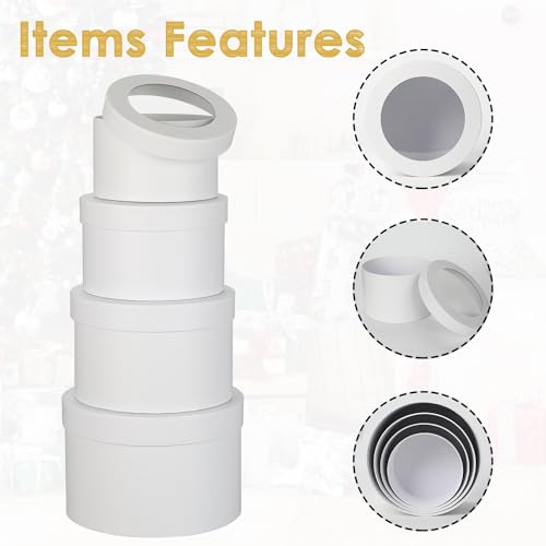 Flower Boxes for Arrangements Nesting Round Gift Boxes with Clear Lids White Round Boxes for Flowers Set of 4 Assorted Siz...