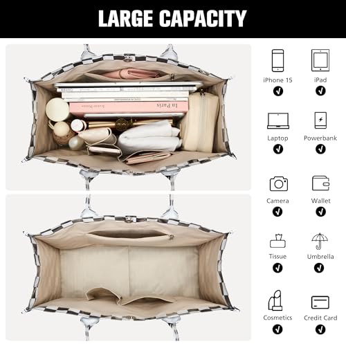 KALIDI PVC Tote Bag Women’s Kraft Paper Work Handbags Purses with Top Handle