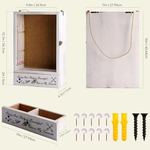 Large Shadow Box Frame 11x16 , 3.5” Deep Shadow Box with Drawers and Removable Shelves, Rustic White Color Wood Picture Di...