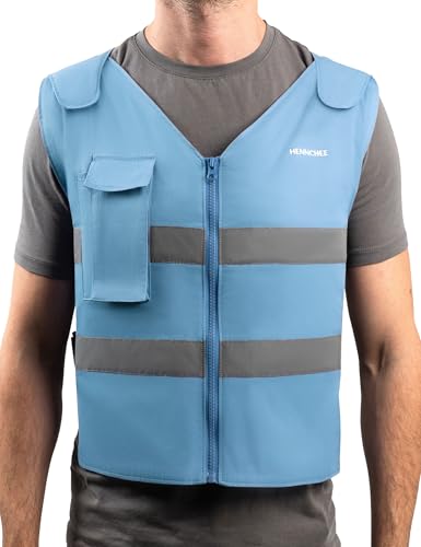 HENNCHEE Cooling Safety Vest for Men & Women, 12PCS Ice Packs, Body Cool Clothing for Hot Weather Outside Workers, Light Blue