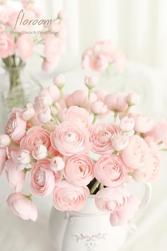 Floroom Ranunculus Artificial Flowers 18 Pcs Blush Faux Silk Mini Ranunculus Bulk Fake Wedding Filler Flowers for DIY Pink...