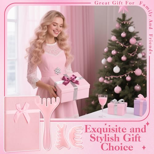 ProSuites 3Pcs Scalp Massage Tool for Head Massager Tool Pink Resin Gua Sha Comb for Relaxation Christmas,Stocking Stuffs