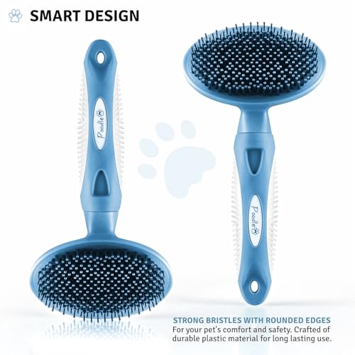 Round Bristle Pet Brush for Dogs and Cats - Soft Dog Brush for Grooming Short or Long Hair - Gentle Tool for Sensitive Ski...