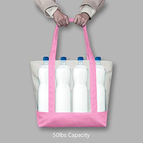 TOPDesign 1-Pack Canvas Tote Bag with an External Pocket, Reusable Grocery Shopping Bag, Top Zipper Closure, Daily Essenti...