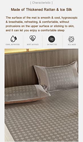 Square Cooling Bedding Mat,Ice Silk Rattan Matting,Foldable Jacquard Mixed Ice Silk & Rattan Mat,冰藤席 (Blue, Full)