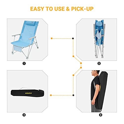 #WEJOY High Back Beach Chairs Portable Low Folding Beach Chair for Adults with Armrest,Headrest for Outdoor Lawn Festival ...