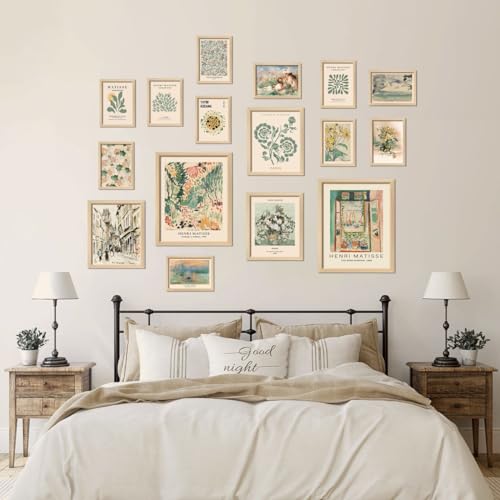 ANERZA 16 PCS Framed Sage Green Wall Art Decor, Matisse Wall Prints for Bedroom, Gallery Wall Frame Set, Abstract Posters ...