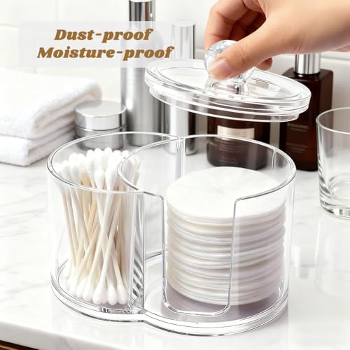 Axrivonte Qtip Holder Dispenser,Dual-Compartment Cotton Swab & Cotton Pad Organizer with Removable Dustproo-f Lid,Compact ...