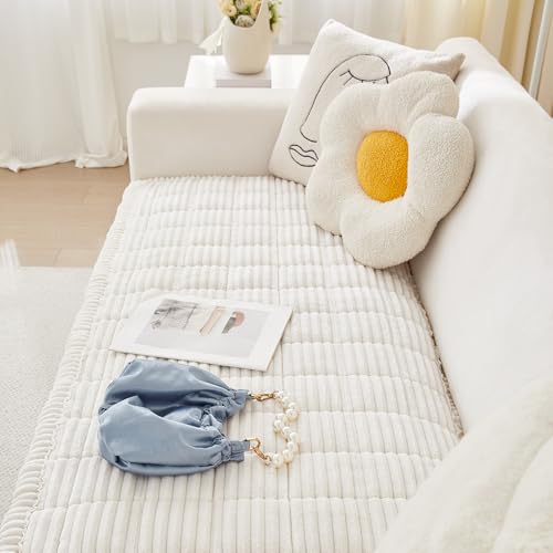 Awjcsv Couch Cover for Dogs Washable, Fuzzy Pet Couch Covers for 3 Cushion Sofa Pet Friendly, Non Slip Sofa Cover (White, ...