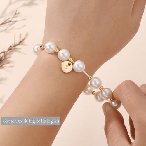 GINAZL Flower Girl Proposal Gifts, Initial A-Z Bracelet Initial Pearl Bracelets Will You Be My Flower Girl Gift