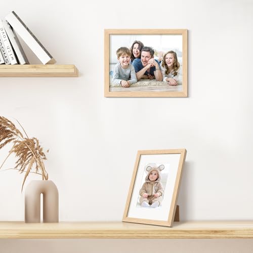 upsimples 8x10 Picture Frame, Natural Solid Wooden Picture Frames, Display 5x7 with Mat or 8 x 10 Without Mat, Wall or Tab...