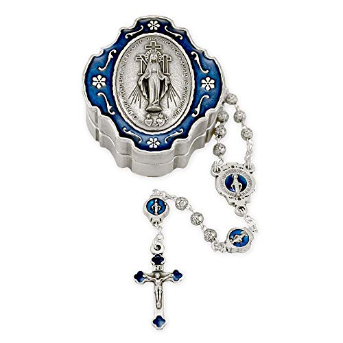 Catholic Rosary Beads with Metal Keepsake Gift Box Set