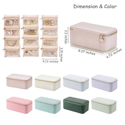 VLANDO Travel Jewelry Box Organizer – Portable PU Leather Jewelry Case with 6/8/12 Zippered Pouches, Compact Storage for E...