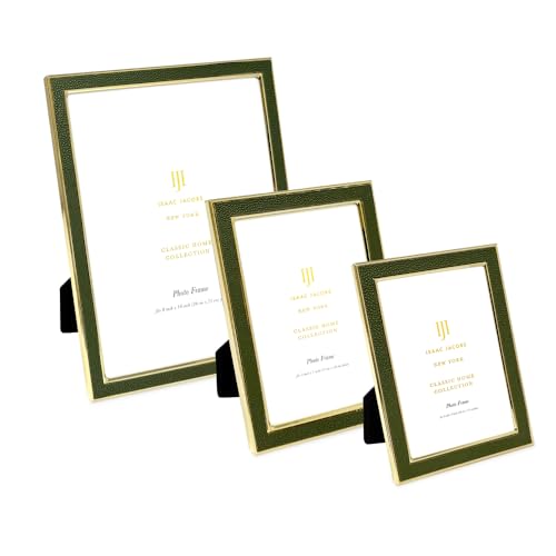 Isaac Jacobs 5x7 Olive Green Leather w/Gold Metal (Vertical & Horizontal) Picture Frame, Shagreen Border w/Black Fabric Ea...