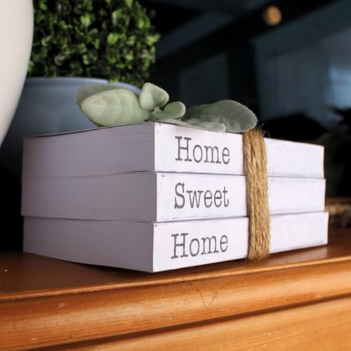 TenXVI Designs Home Sweet Home Sign Decorative Books - Set of 3 White Rustic Blank Books with Real Pages for Coffee Table ...