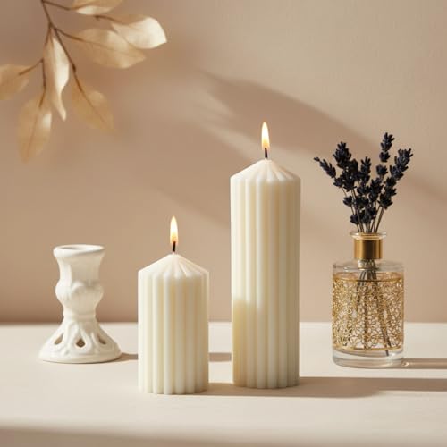 SRCVYLT 2 Set Scented Pillar Candles, White Soy Wax Pillar Candles 5.1/8.3 Inches Decorative Gift Set for Weddings Home Bi...