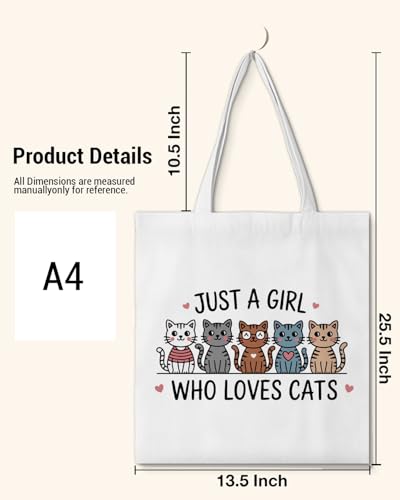 KSFFWQIN Cute Cat Canvas Tote Bag for Women Funny Cat Bag for Shopping Work Travel Lover Totes Gifts