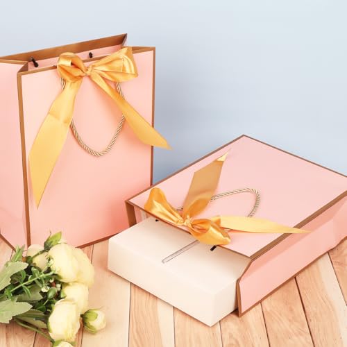 Gift Bags for Presents, 2 Pack Medium Paper Bags with Bow Ribbon Tissue Paper Cards Thank You Gift Bag with Handles for Ch...