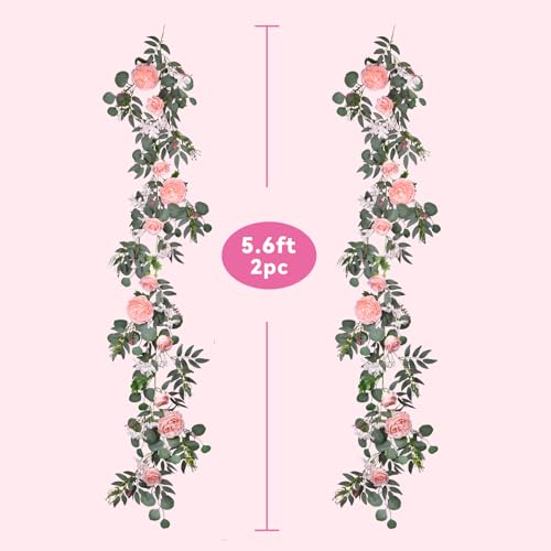 DearHouse 2Pcs Artificial Peony Flower Garland and - Silk Peony Garland with Flowers and Eucalyptus for Wedding Party Tabl...
